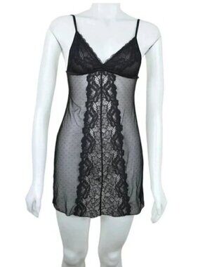 La Vie En  Rose Sheer Chemise Lingerie Black Lace Sexy Size XS